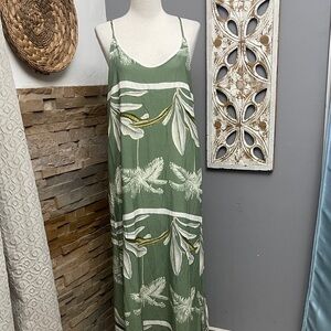 Malai Green Floral tropical Maxi Dress